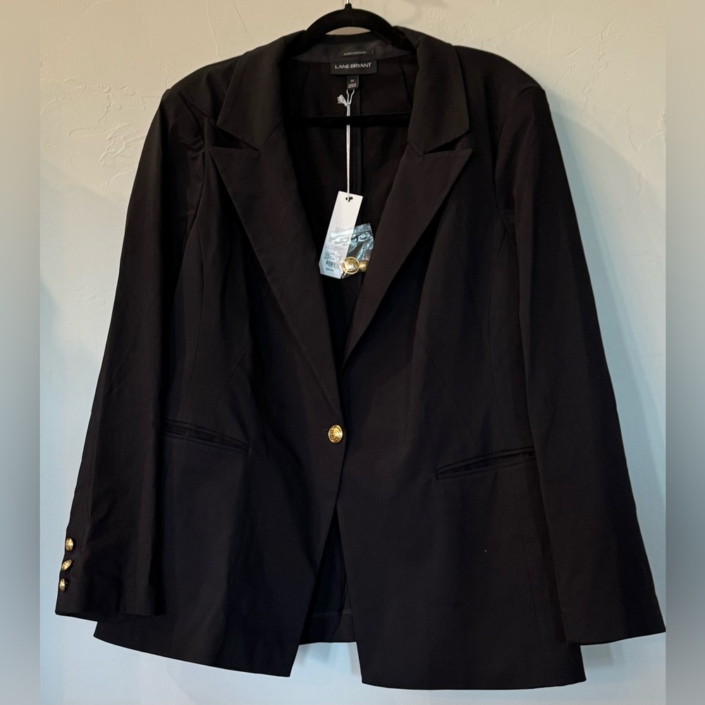 NWT Lane Bryant Women's Black Blazer Gold Buttons Size 26